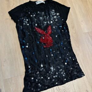 Black Playboy Sequin Top